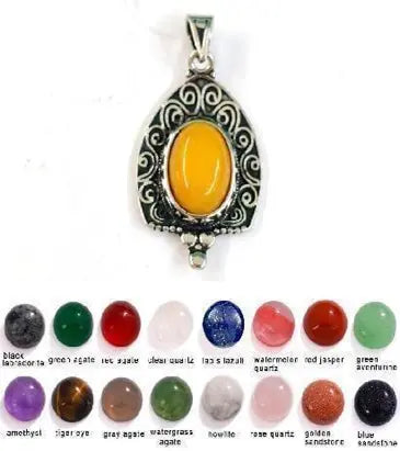 Handmade Natural Stone Gemstone Pendant with Copper & Silver, Stone Size 10*14mm, No. 83 ABC Rugs Kilims